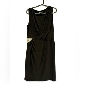 Lauren by Ralph Lauren V-Neck Sleeveless Ruched Dress Stretch Women’s Size 16